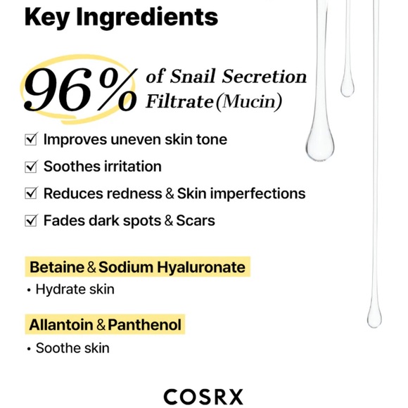 COSRX Snail Mucin 96 Essence 3.38 fl oz / 100ml | Lightweight Hydration - Picture 2 of 9
